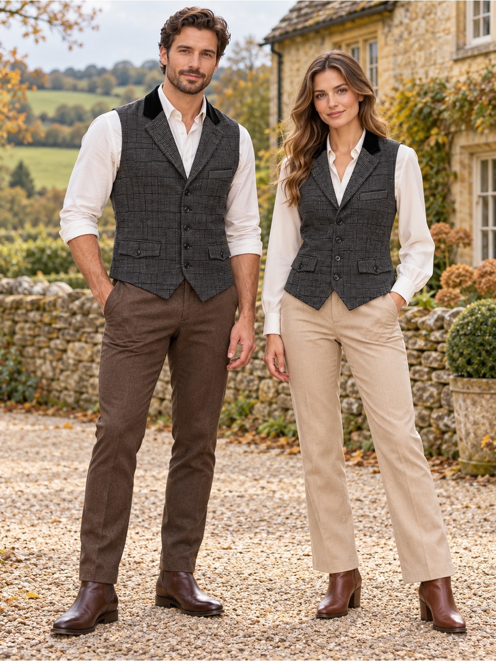 Alberto Cardinali Plaid Wool Blend Velvet Collar Vest S Dark Academia Unisex
